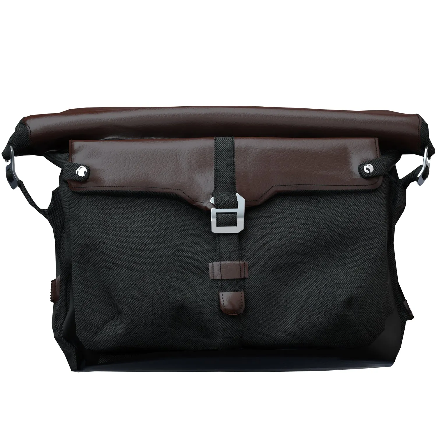 All-Weather Vinyl Messenger Bag with Shoulder Strap -Black/Brown