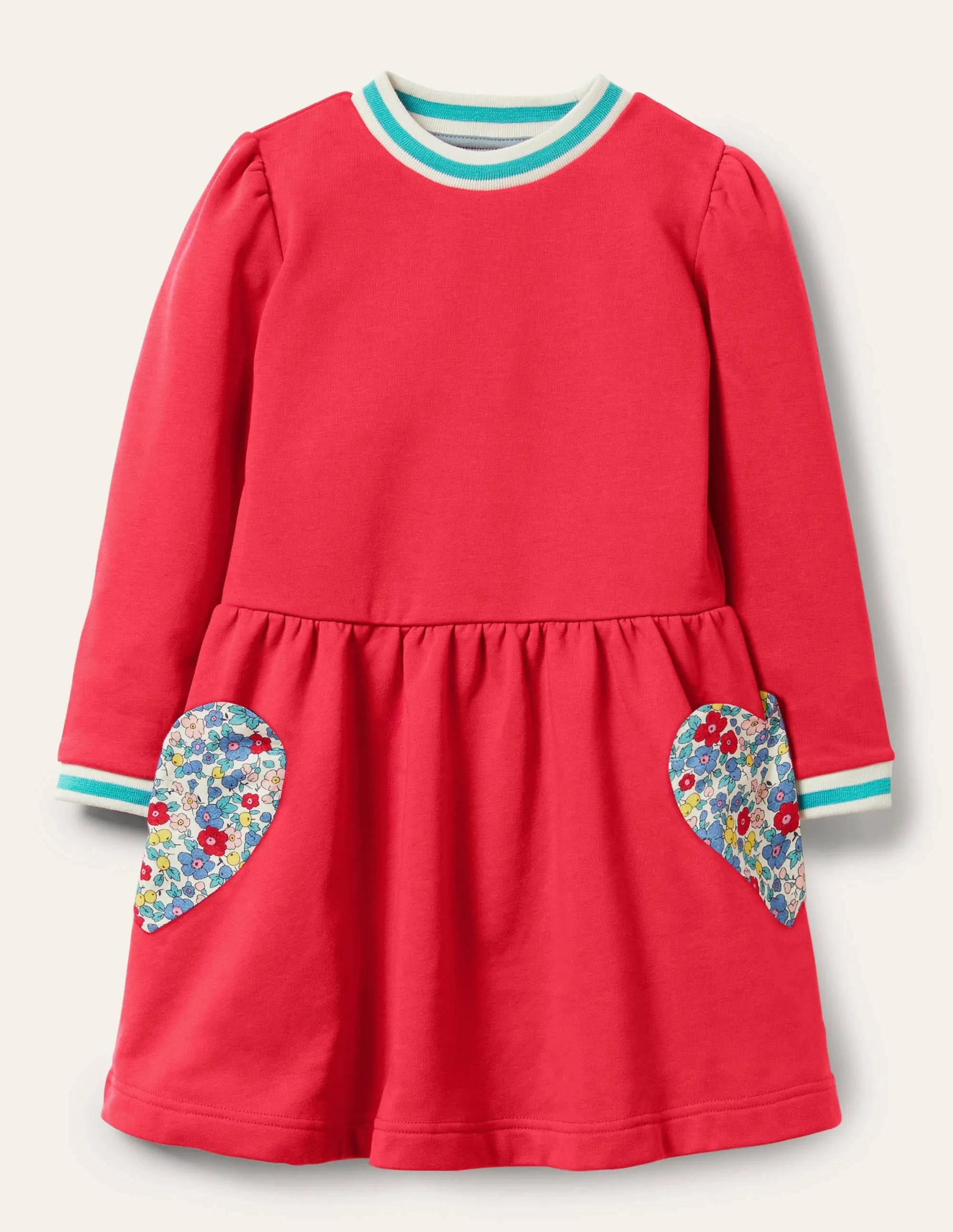 Appliqué Pocket Dress-Raspberry Pink Hearts