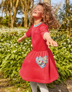 Appliqué Pocket Dress-Raspberry Pink Hearts