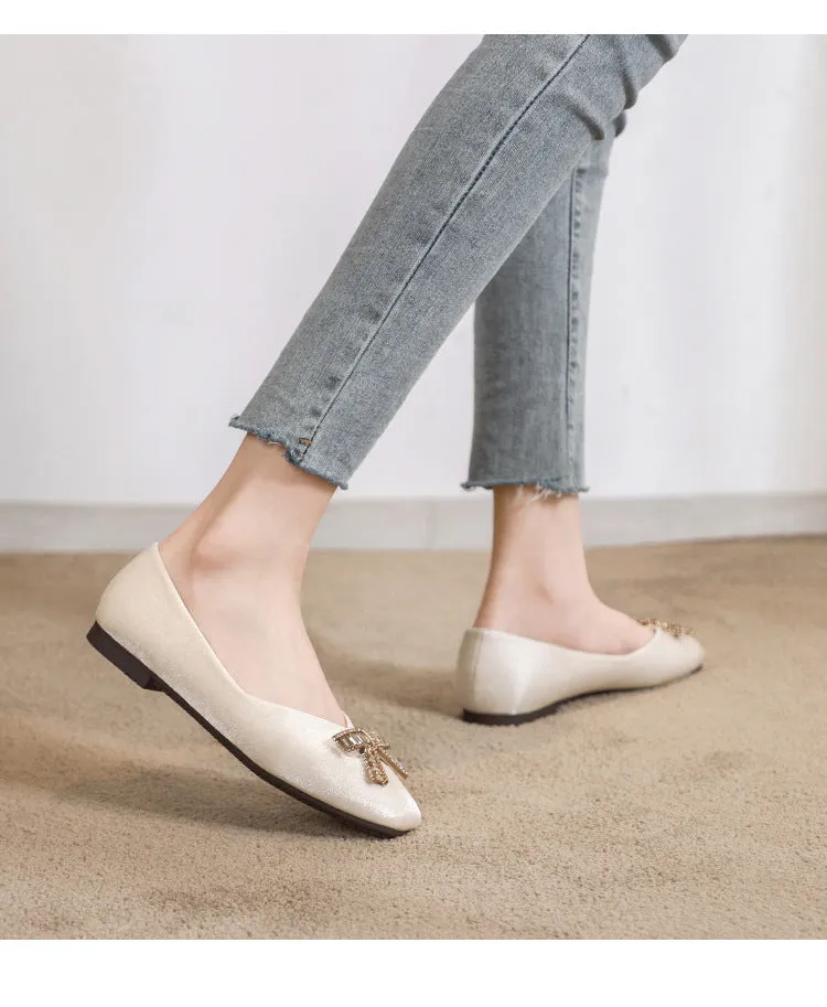 Comelyy Square Head Rhinestone Flat Bottom Women's Shoes