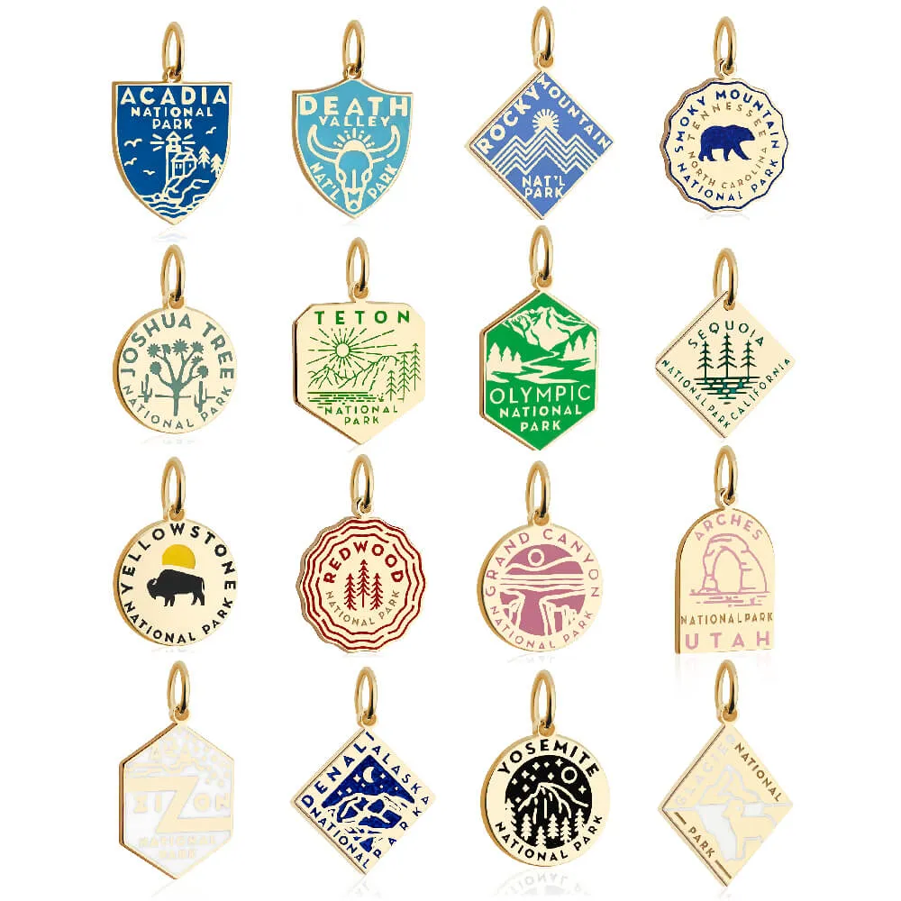 Glacier National Park Charm, Solid Gold Enamel