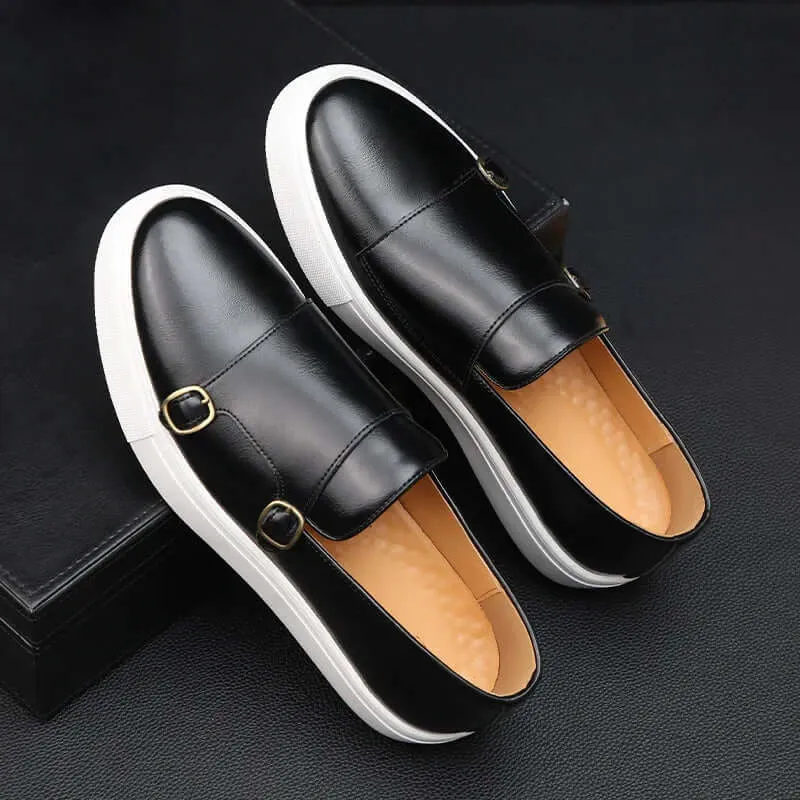 Men's Dual Buckle Leather Loafers