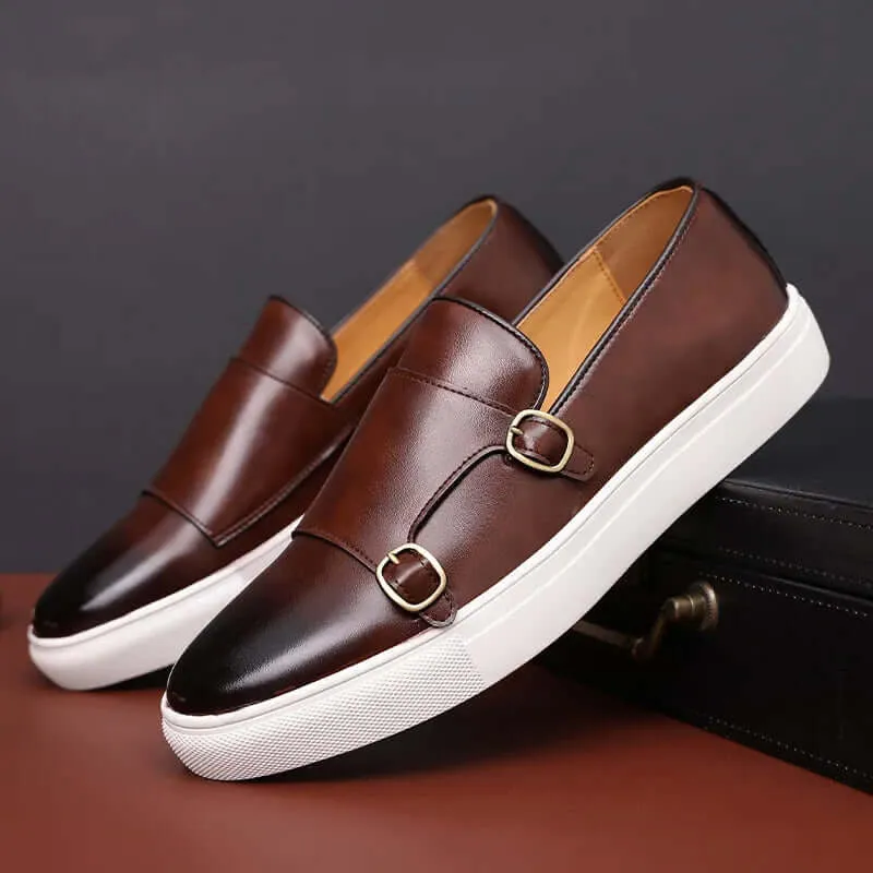 Men's Dual Buckle Leather Loafers