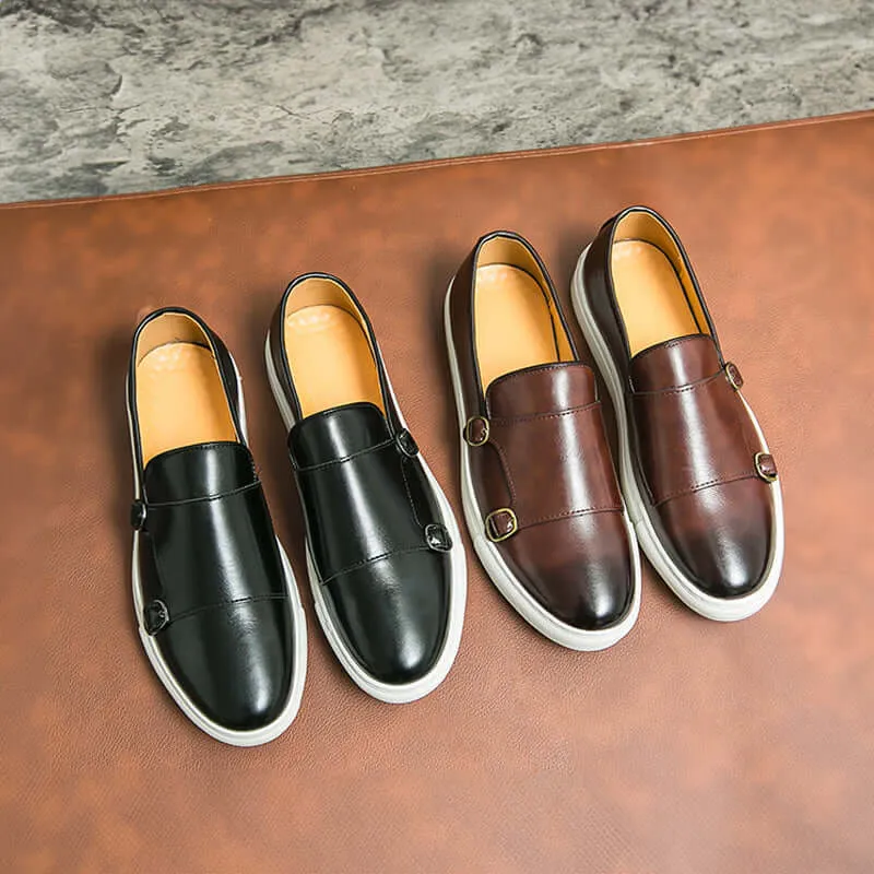 Men's Dual Buckle Leather Loafers
