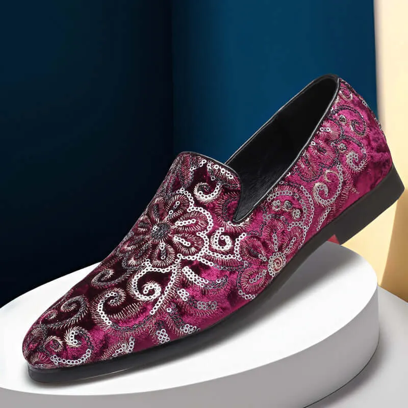 Men's Embroidered Velvet Slip-On Loafers