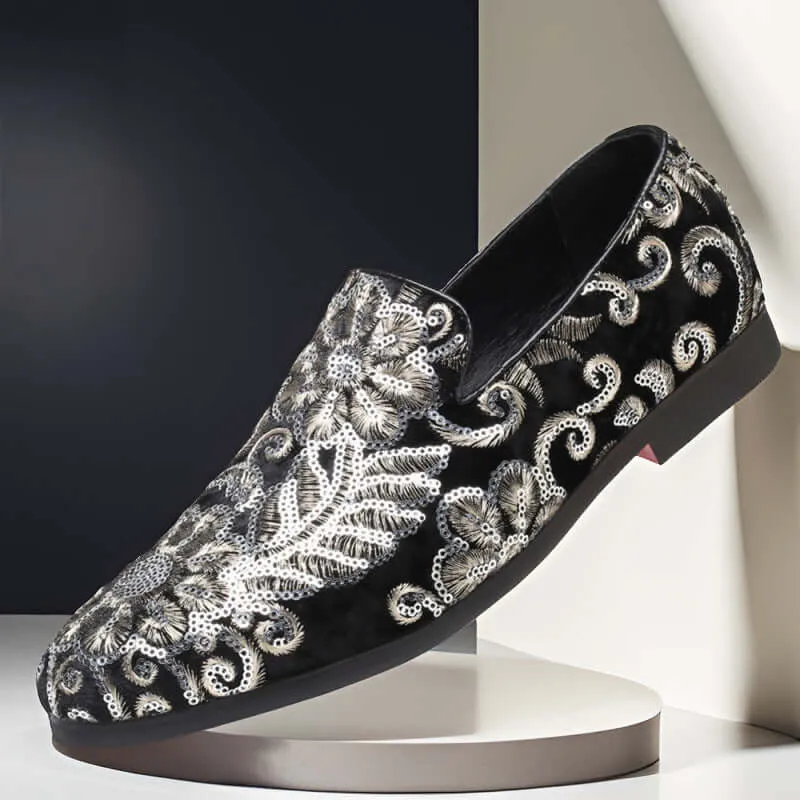 Men's Embroidered Velvet Slip-On Loafers