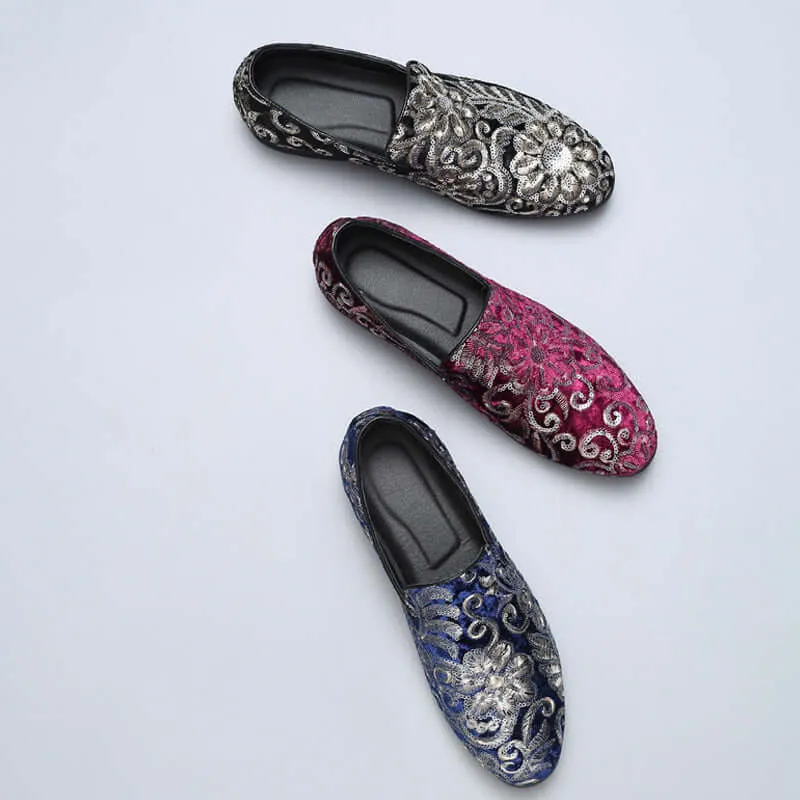 Men's Embroidered Velvet Slip-On Loafers