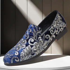 Men's Embroidered Velvet Slip-On Loafers